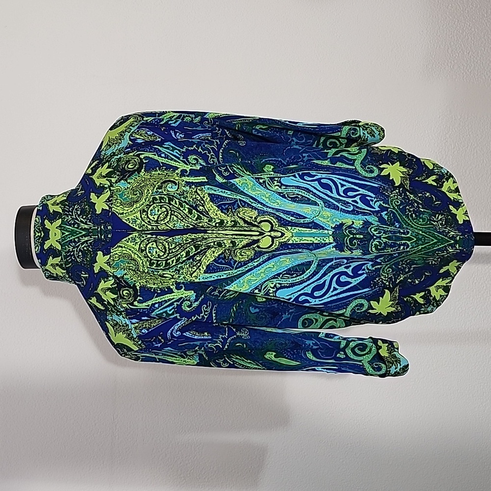 Nygard Shirt Paisley Abstract Button Down Tie Front Long Sleeve Blue Size PM - Picture 10 of 13